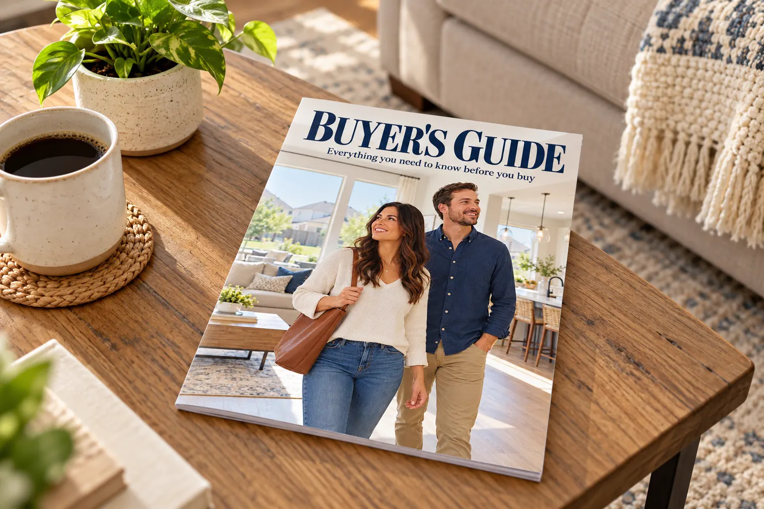 The Buyer’s Guide magazine on a living room coffee table