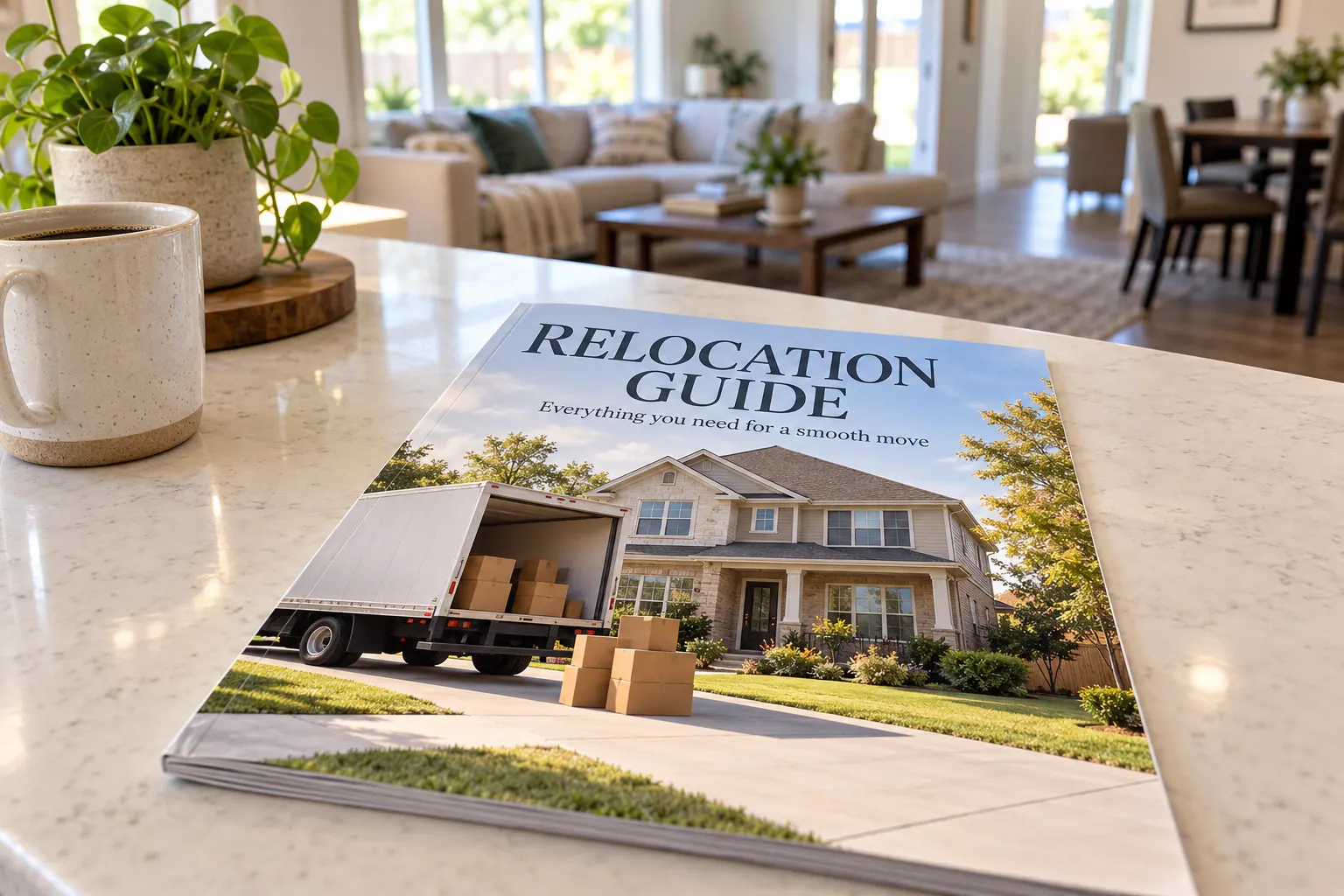 The Relocation Guide on a kitchen island